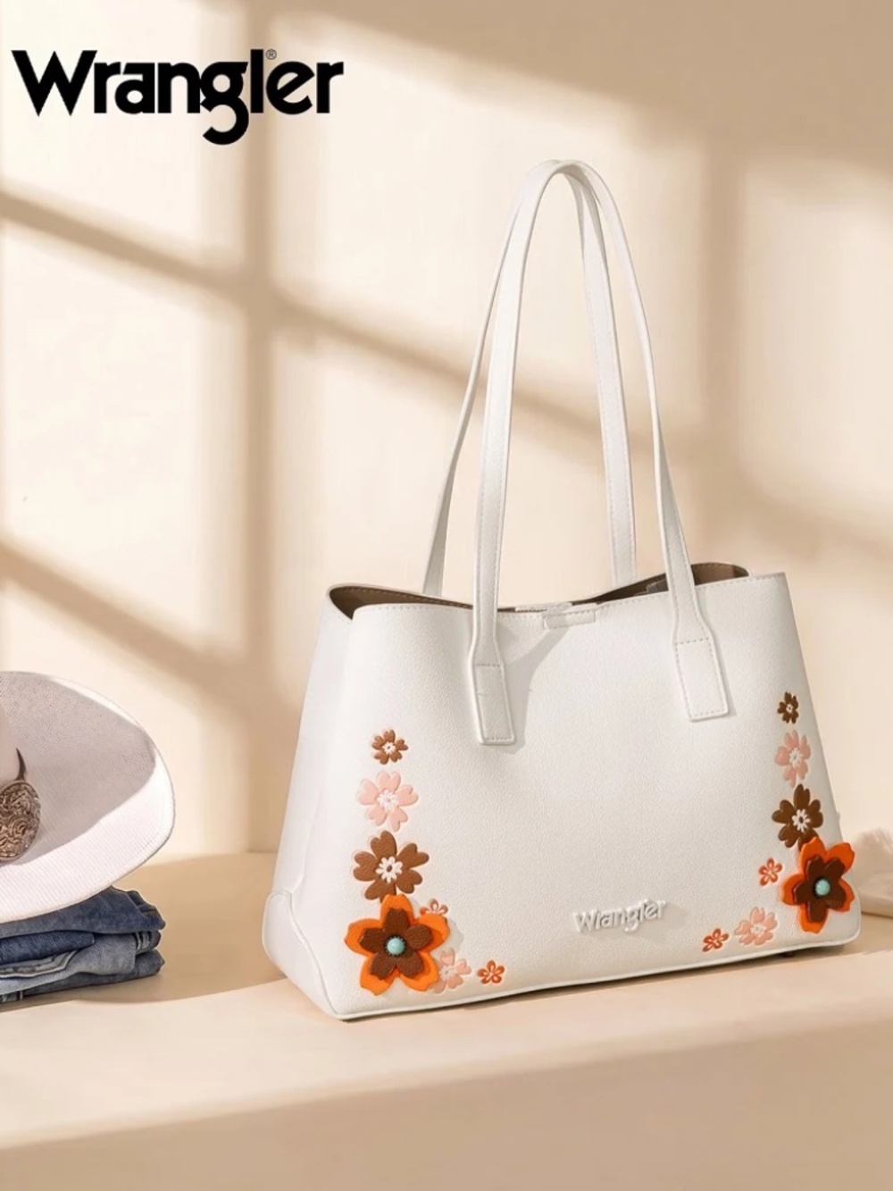 Wrangler Floral Accent Tote Shoulder Bag White
